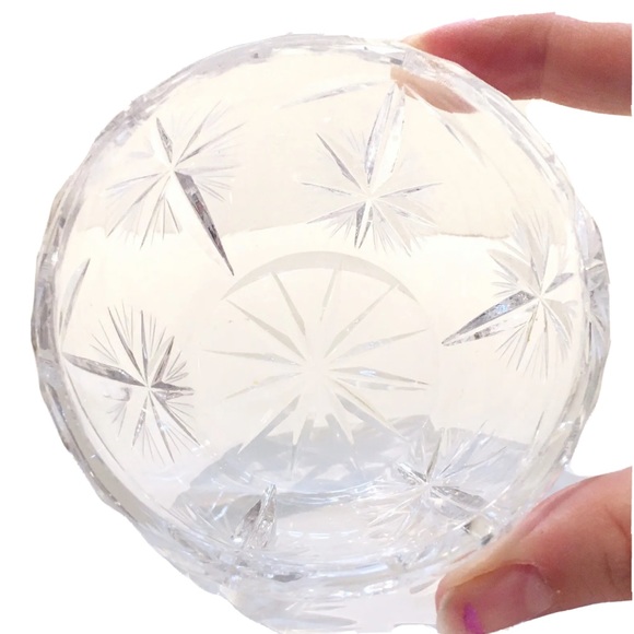 Vintage Carved Crystal Creamer Sugar Bowl and Tray Set Stars Flower Glassware - Picture 7 of 9